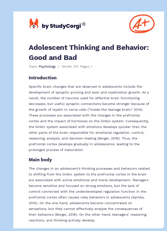 Adolescent Thinking and Behavior: Good and Bad. Page 1