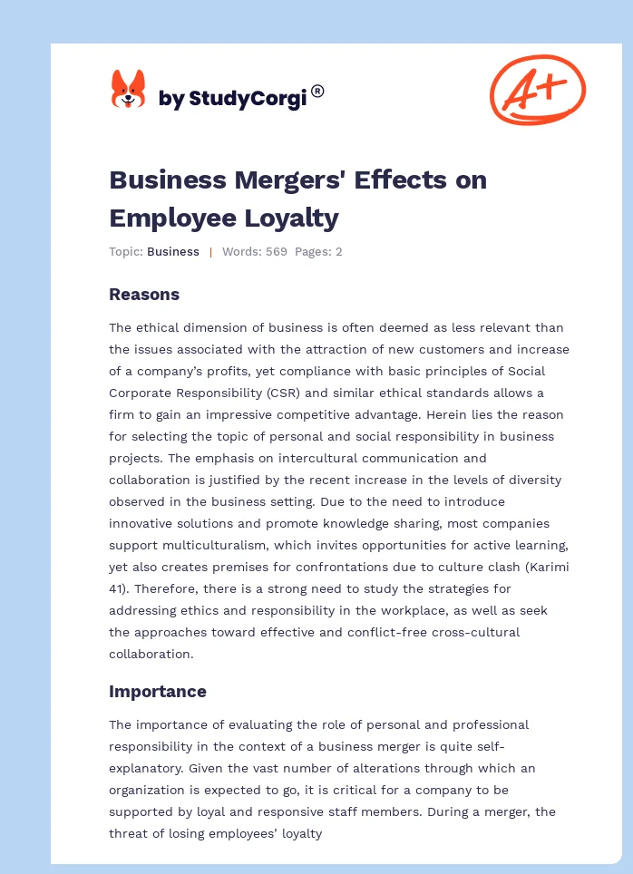 Business Mergers' Effects on Employee Loyalty. Page 1