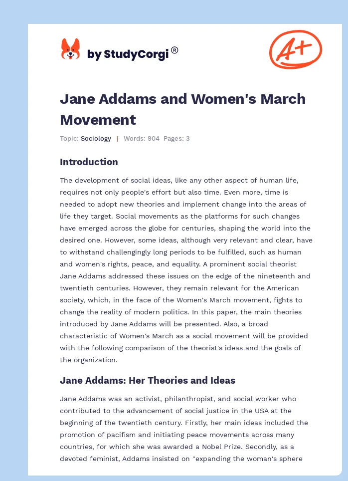 Jane Addams and Women's March Movement. Page 1