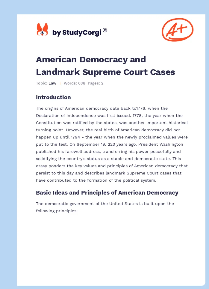 American Democracy and Landmark Supreme Court Cases. Page 1