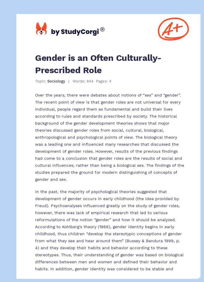 Gender is an Often Culturally-Prescribed Role. Page 1
