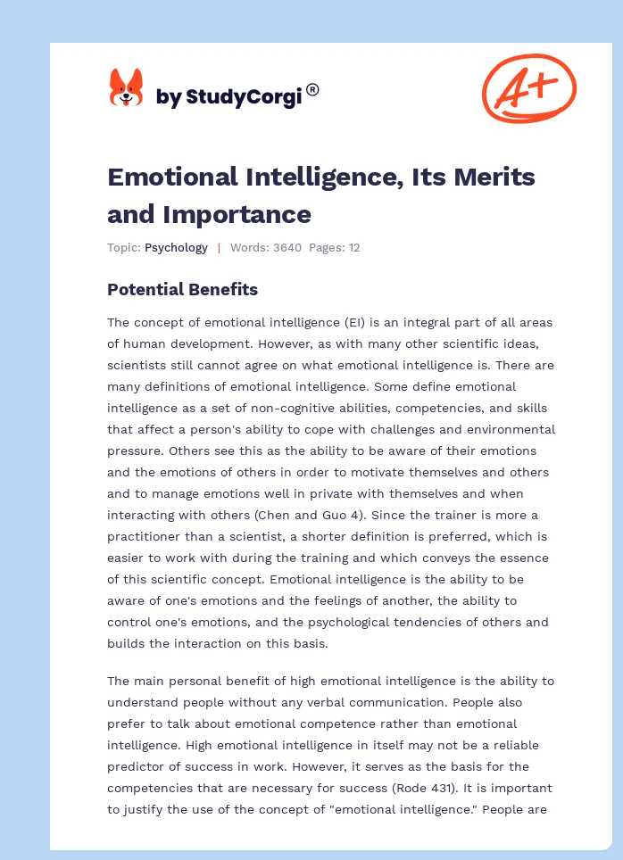 Emotional Intelligence, Its Merits and Importance. Page 1