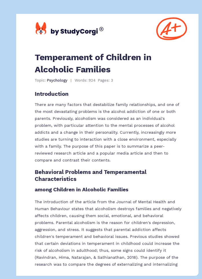 Temperament of Children in Alcoholic Families. Page 1
