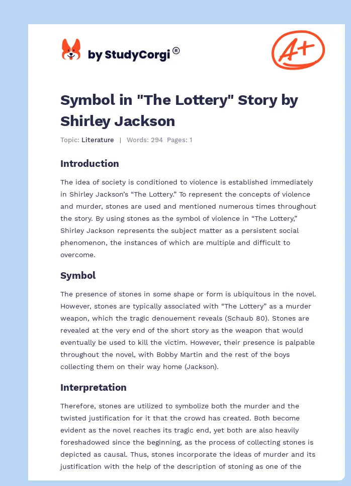 Symbol in "The Lottery" Story by Shirley Jackson. Page 1
