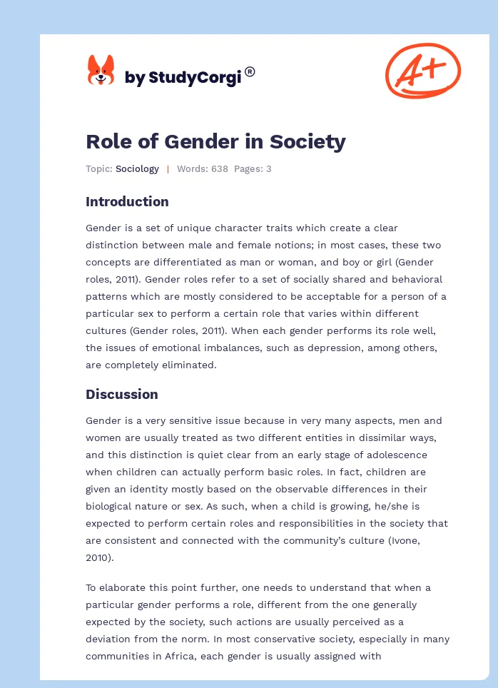 Role of Gender in Society. Page 1