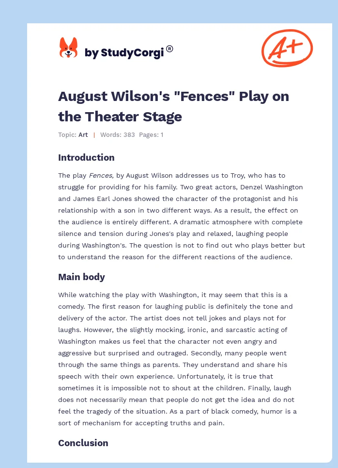 August Wilson's "Fences" Play on the Theater Stage. Page 1