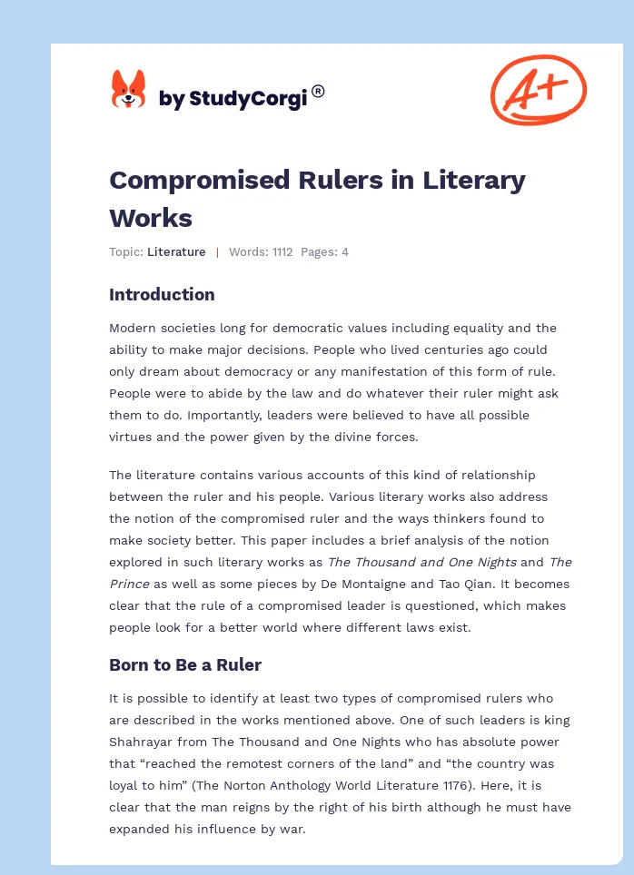 Compromised Rulers in Literary Works. Page 1