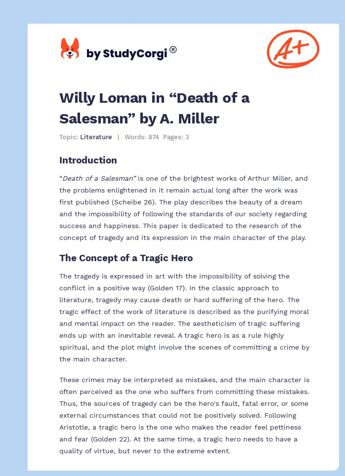 Willy Loman in “Death of a Salesman” by A. Miller. Page 1