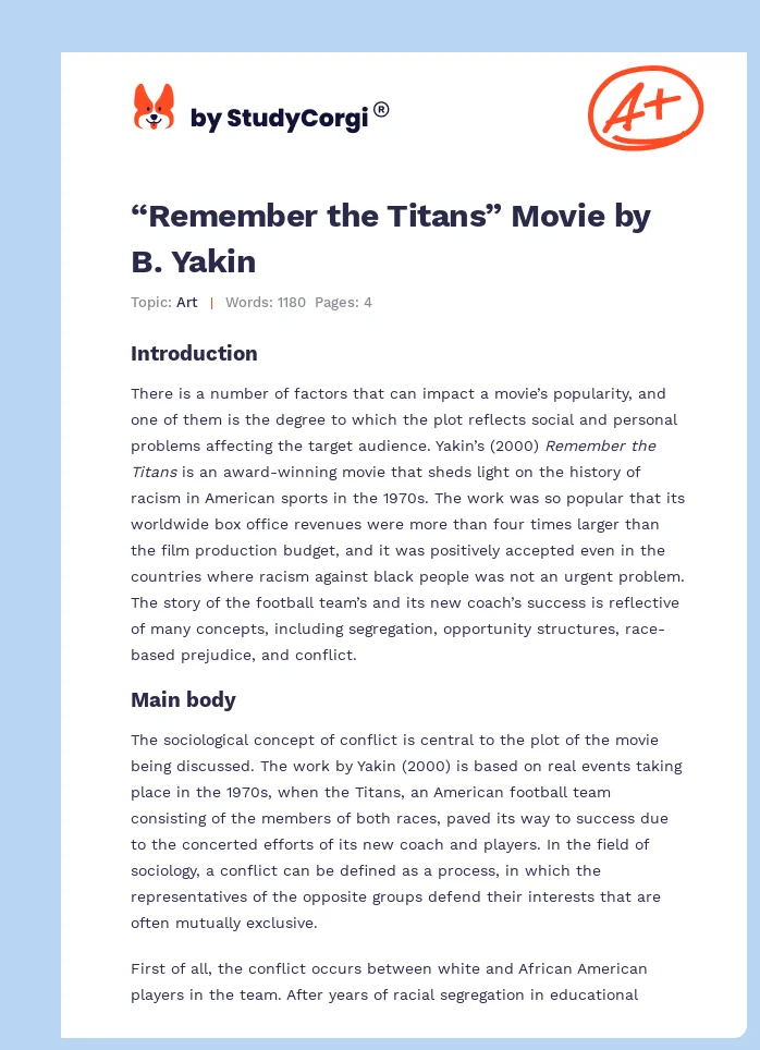 “Remember the Titans” Movie by B. Yakin. Page 1