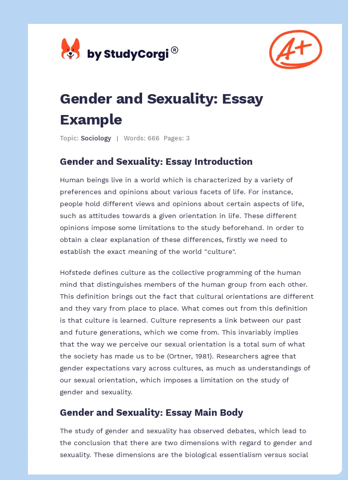 Gender and Sexuality: Essay Example. Page 1