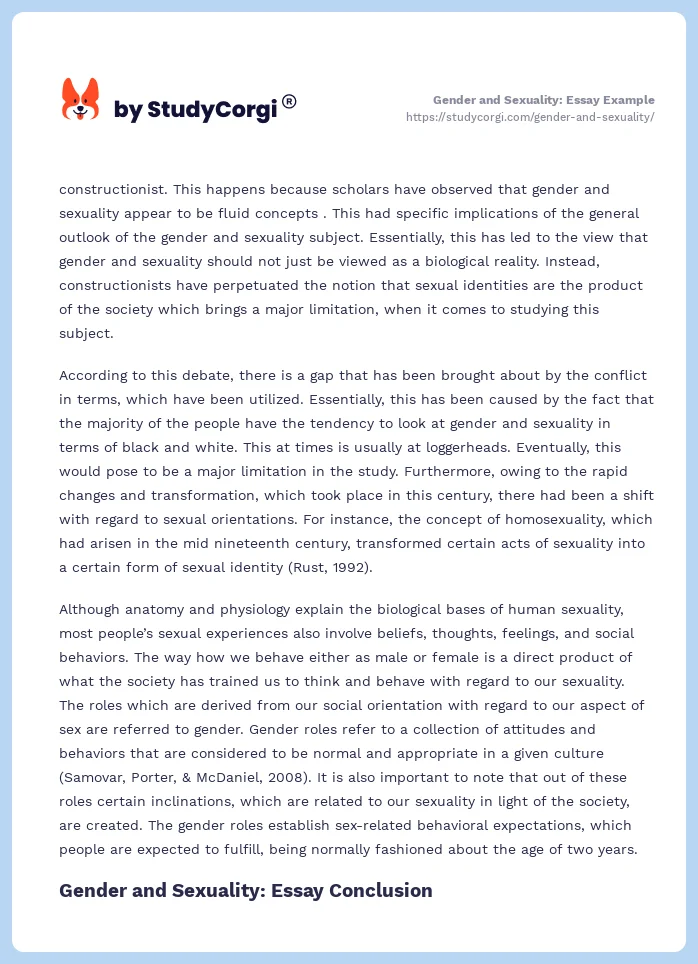 Gender and Sexuality: Essay Example. Page 2