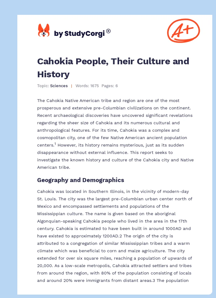 Cahokia People, Their Culture and History. Page 1
