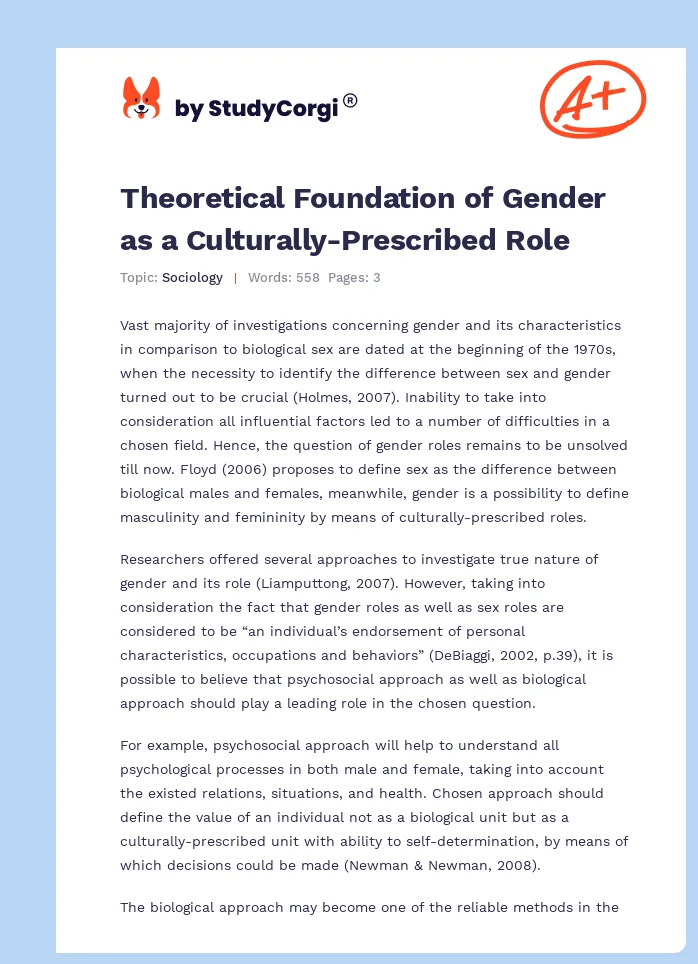 Theoretical Foundation of Gender as a Culturally-Prescribed Role. Page 1