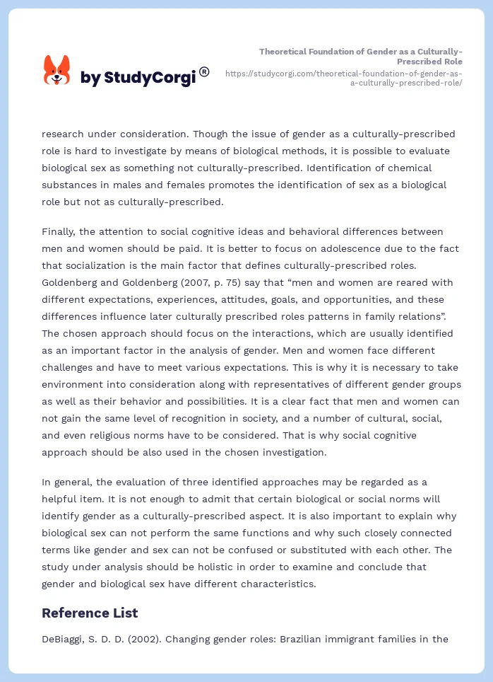 Theoretical Foundation of Gender as a Culturally-Prescribed Role. Page 2