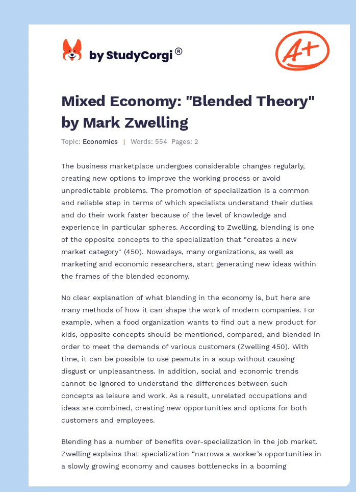 Mixed Economy: "Blended Theory" by Mark Zwelling. Page 1