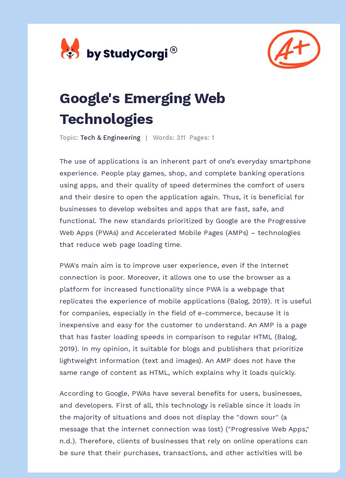 Google's Emerging Web Technologies. Page 1