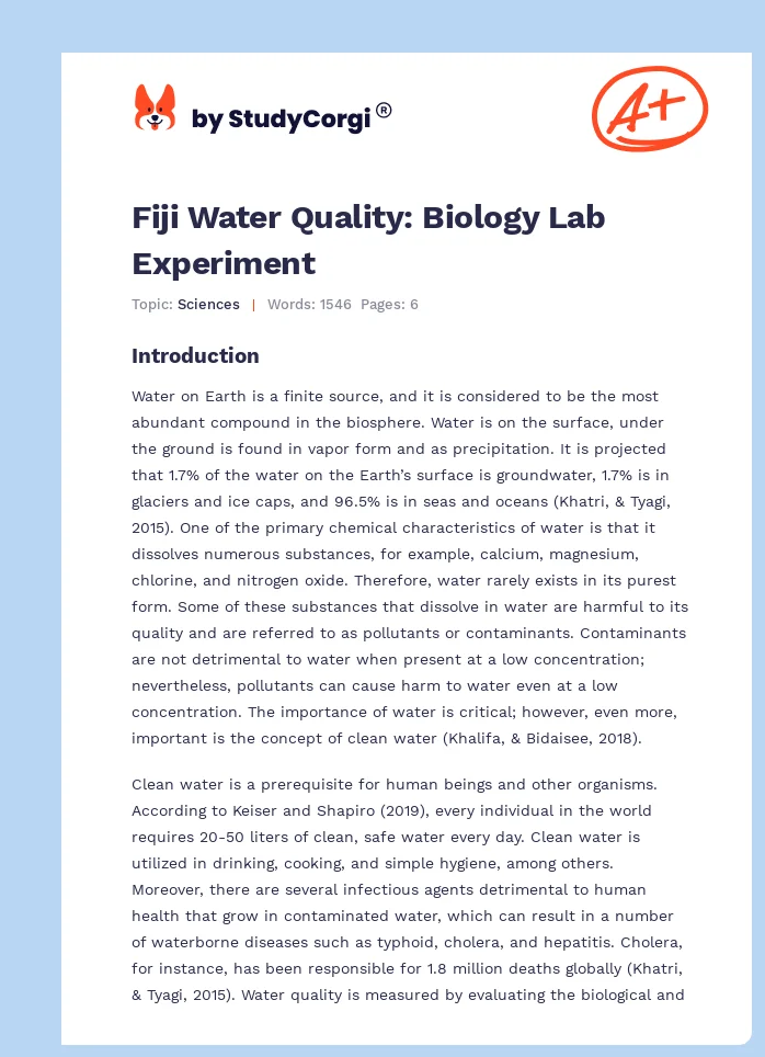 Fiji Water Quality: Biology Lab Experiment. Page 1