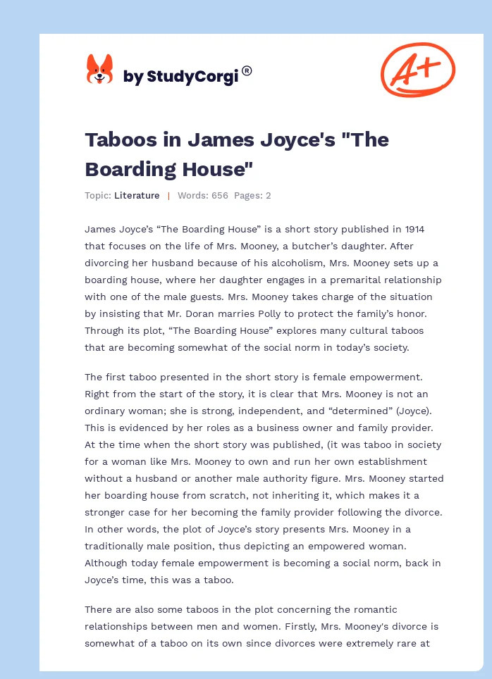 Taboos in James Joyce's "The Boarding House". Page 1