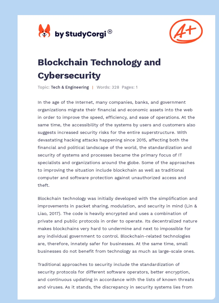 Blockchain Technology and Cybersecurity. Page 1