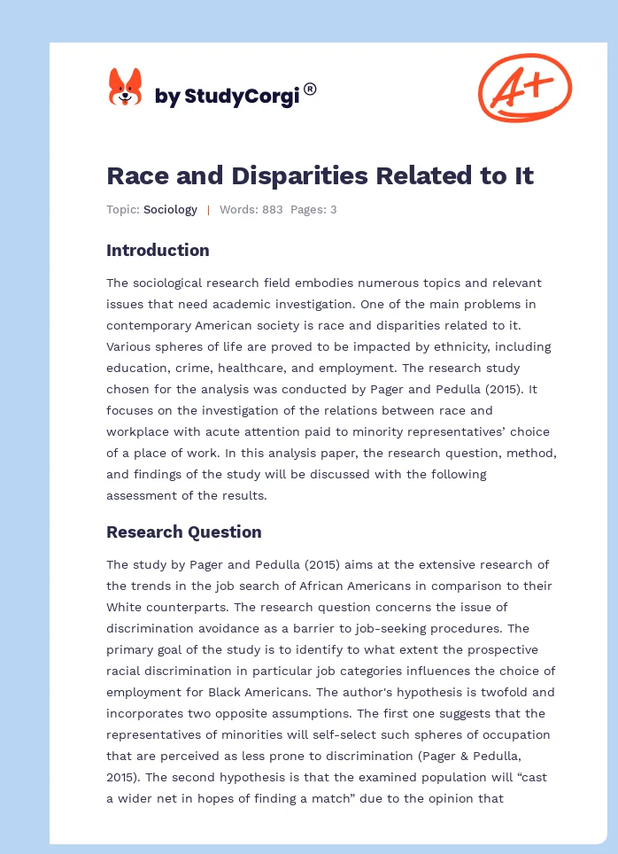 Race and Disparities Related to It. Page 1
