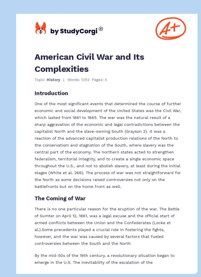 American Civil War and Its Complexities. Page 1
