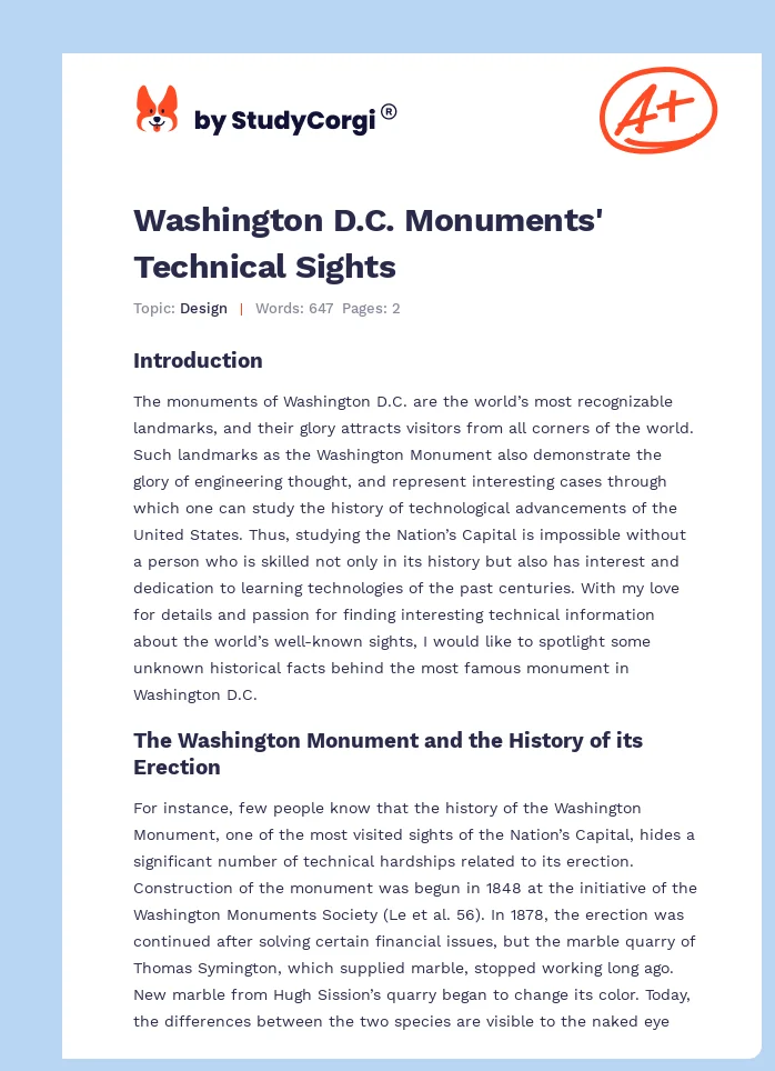 Washington D.C. Monuments' Technical Sights. Page 1