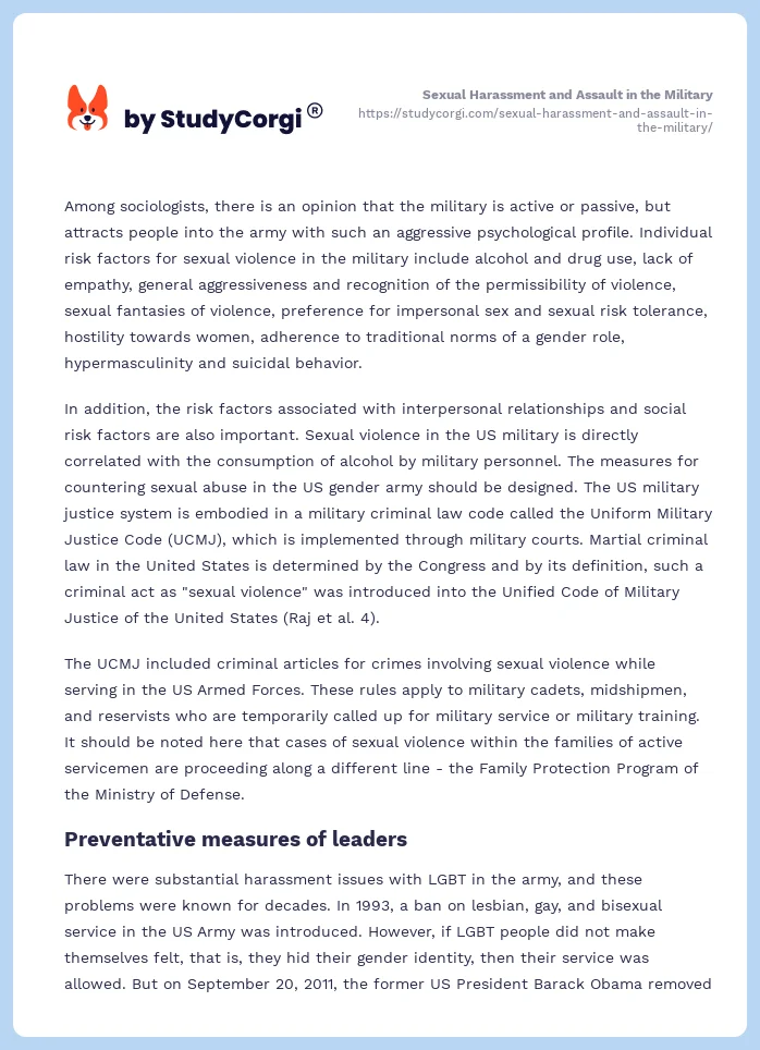 Sexual Harassment and Assault in the Military. Page 2