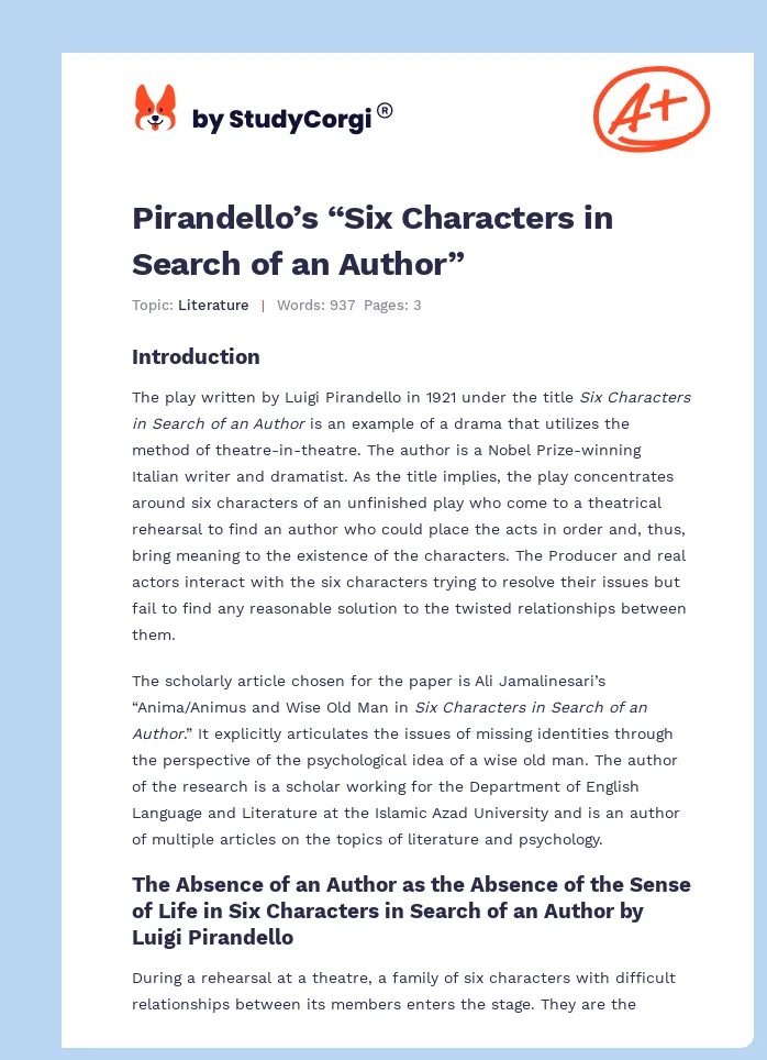 Pirandello’s “Six Characters in Search of an Author”. Page 1