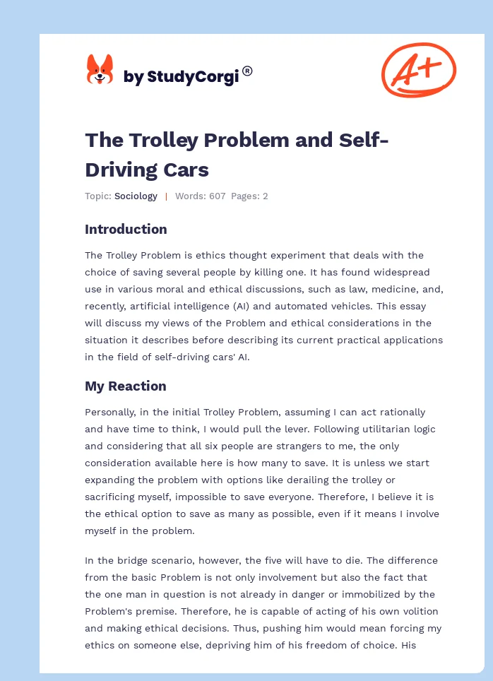 The Trolley Problem and Self-Driving Cars. Page 1