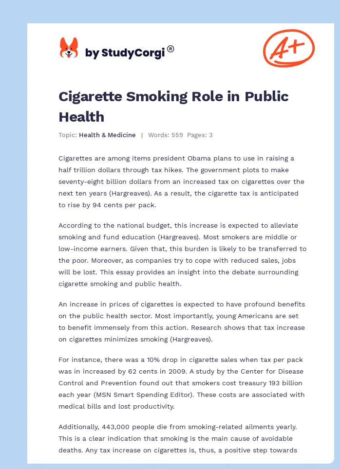 Cigarette Smoking Role in Public Health. Page 1