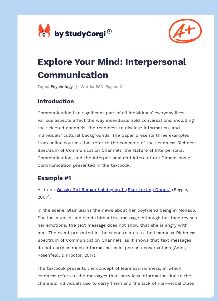Explore Your Mind: Interpersonal Communication. Page 1