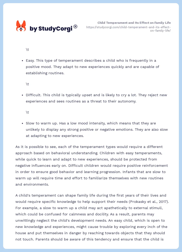 Child Temperament and Its Effect on Family Life. Page 2