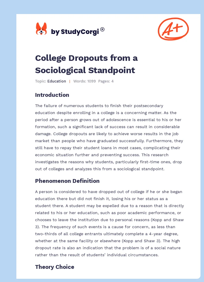 College Dropouts from a Sociological Standpoint. Page 1
