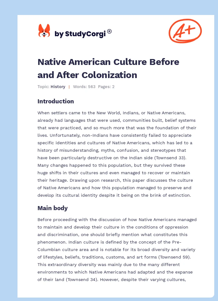 Native American Culture Before and After Colonization. Page 1