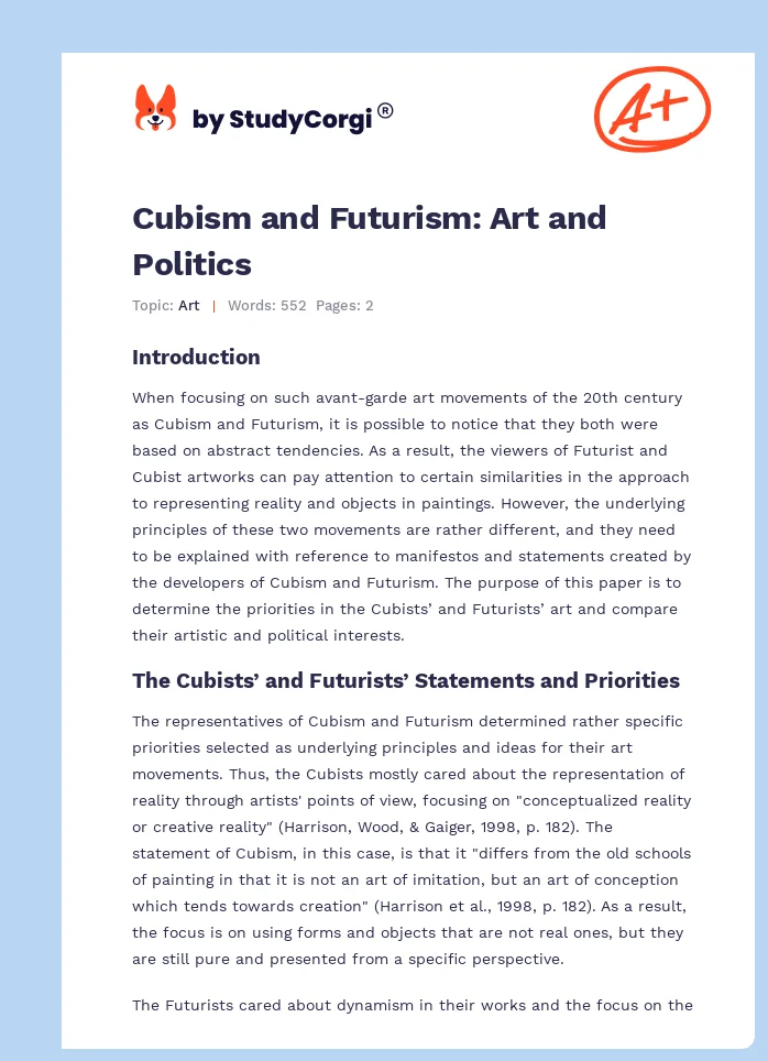 Cubism and Futurism: Art and Politics. Page 1