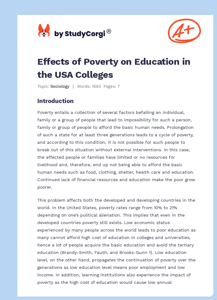 Effects of Poverty on Education in the USA Colleges. Page 1