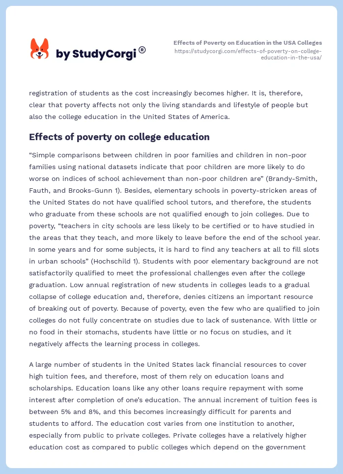 Effects of Poverty on Education in the USA Colleges. Page 2