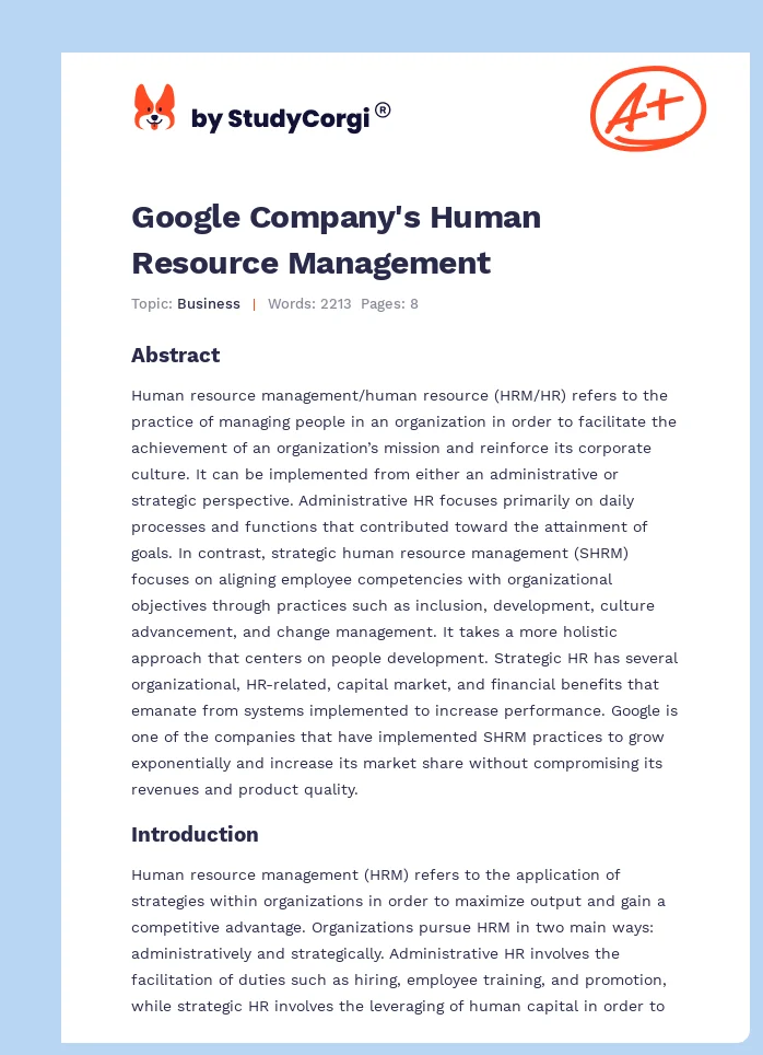 Google Company's Human Resource Management. Page 1