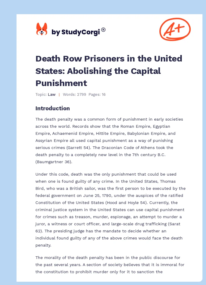 Death Row Prisoners in the United States: Abolishing the Capital Punishment. Page 1