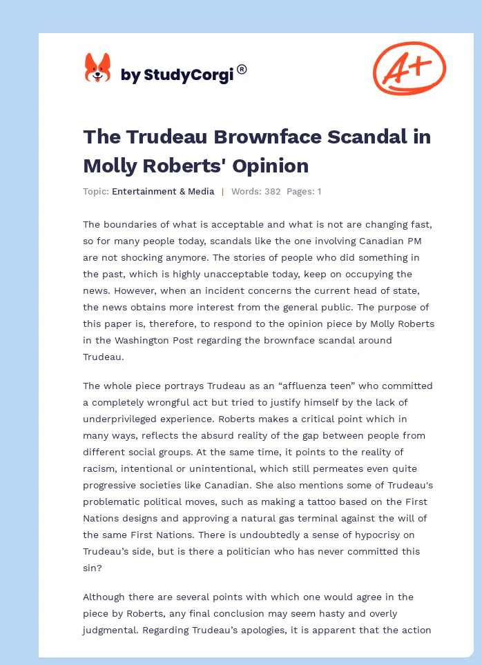 The Trudeau Brownface Scandal in Molly Roberts' Opinion. Page 1