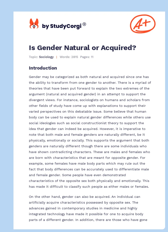 Is Gender Natural or Acquired?. Page 1