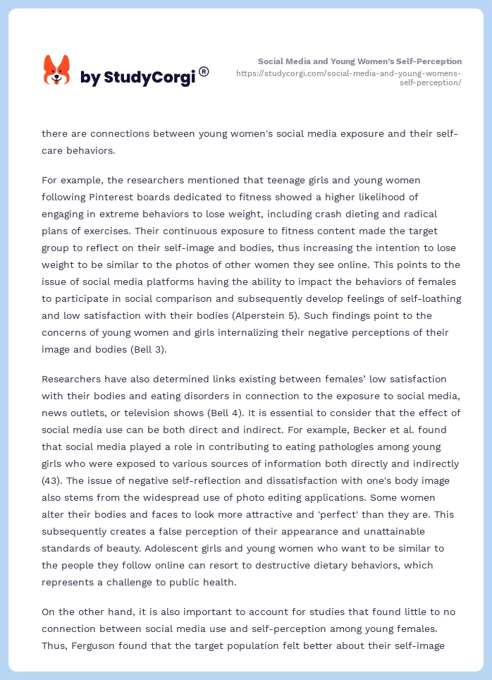 Social Media and Young Women’s Self-Perception. Page 2