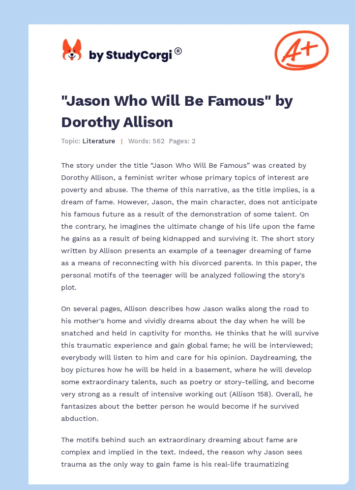 "Jason Who Will Be Famous" by Dorothy Allison. Page 1
