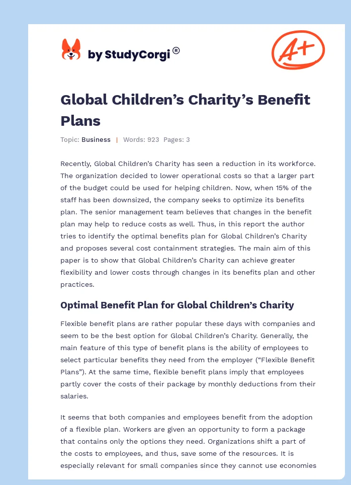 Global Children’s Charity’s Benefit Plans. Page 1