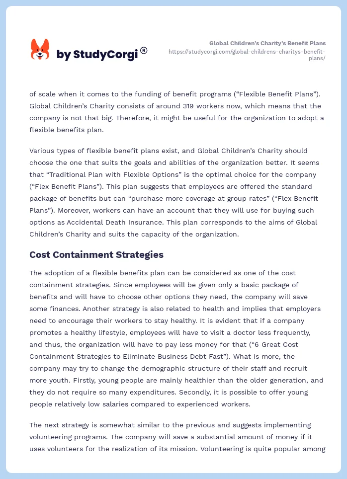 Global Children’s Charity’s Benefit Plans. Page 2