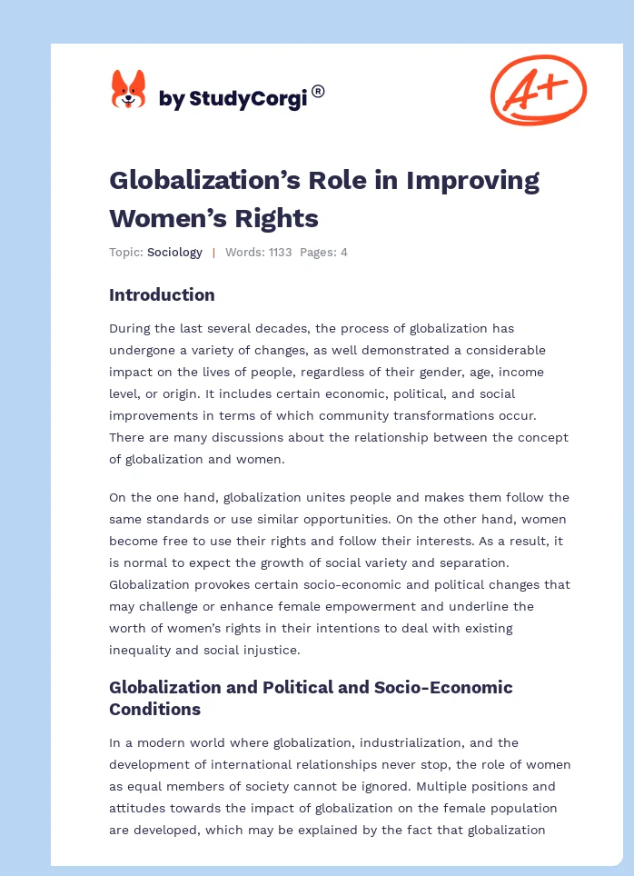 Globalization’s Role in Improving Women’s Rights. Page 1