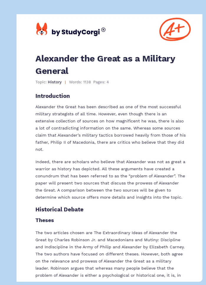 Alexander the Great as a Military General. Page 1