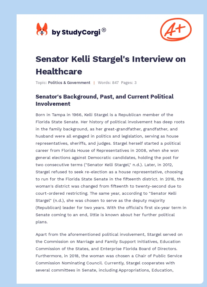 Senator Kelli Stargel's Interview on Healthcare. Page 1