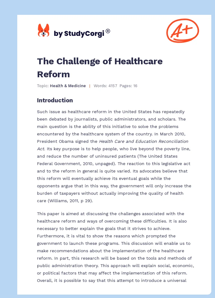 The Challenge of Healthcare Reform. Page 1