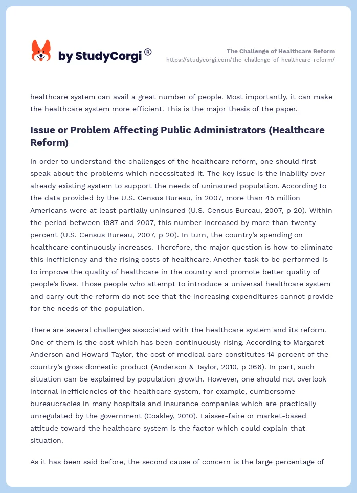 The Challenge of Healthcare Reform. Page 2